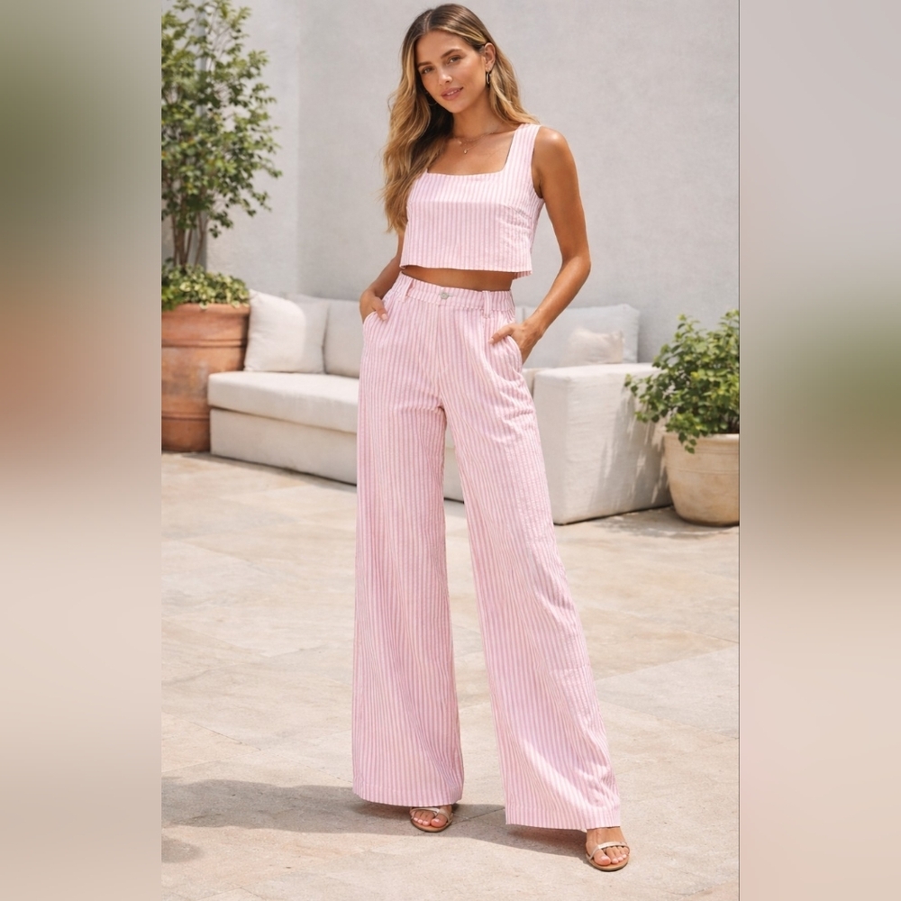 HYFVE Pink Striped Wide Leg Pants